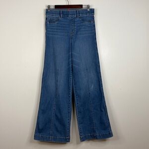 Spanx Wide Leg Jeans Womens Large Vintage Indigo Blue Seamed Front Shaping Slim